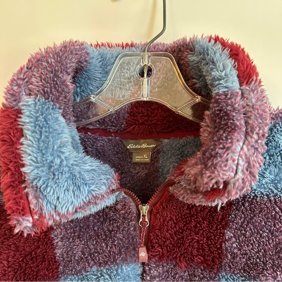 Eddie Bauer Plaid Fleece Pullover - Blue and Burgundy - Picture 6 of 8